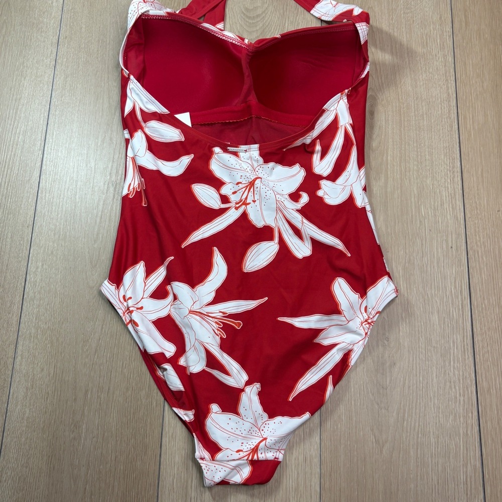 Sea Level Australia Leilana Twist Floral One Piece Swimsuit Ruby Red Halter 10 - Picture 8 of 10